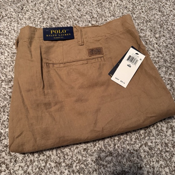 Polo Ralph Lauren Shorts Men 46B Big 9" Khaki Linen Blend Quiet Luxury Beige New - Picture 1 of 9